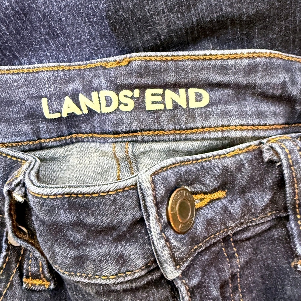 Lands End Curvy Bootcut Jeans Womens 8 Blue Mid Rise Dark Wash Stretch Denim - Picture 4 of 10